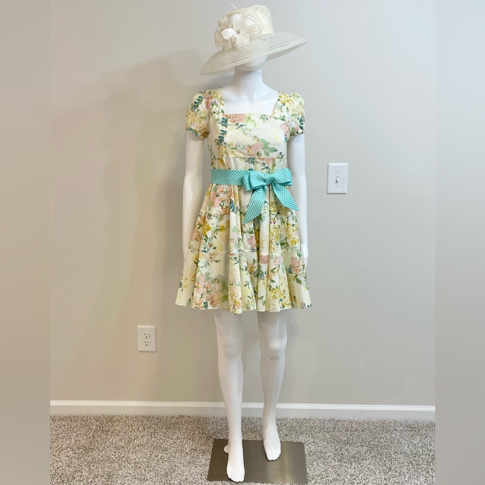 NWT 90S FLORAL BABYDOLL TIERED SWING MINI DRESS COTTAGECORE VINTAGE CUTE SIZE S